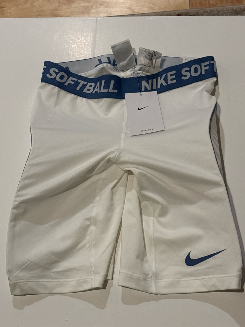 Nike Softball Slider Shorts Youth Girls XL Tight Fit White/Blue NEW